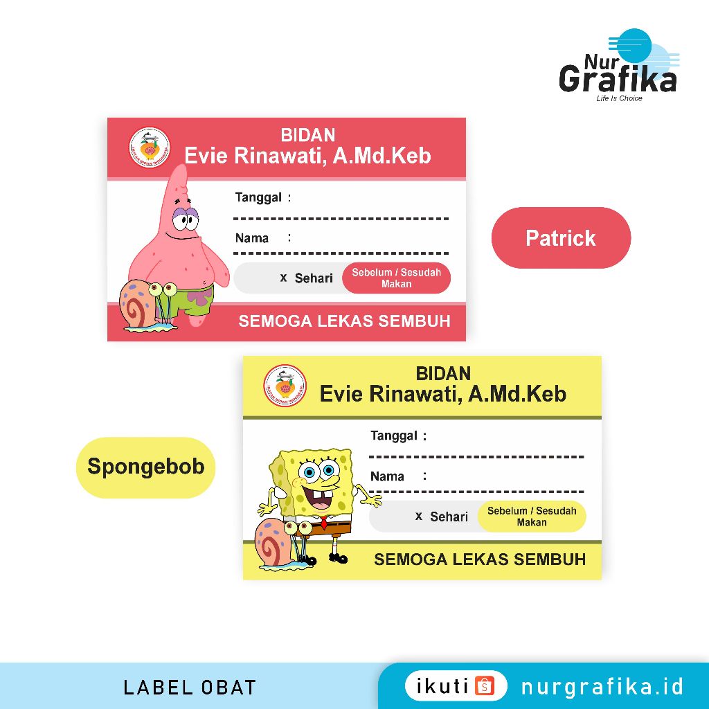 

1Pack Label Obat Sirup Kartun Spongebob