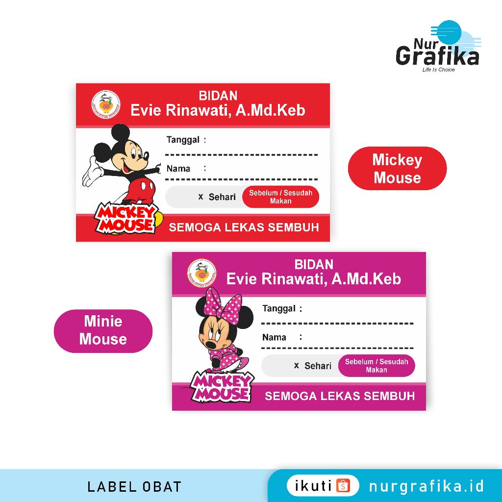 

1Pack Label Obat SIrup Kartun Mickey Mouse