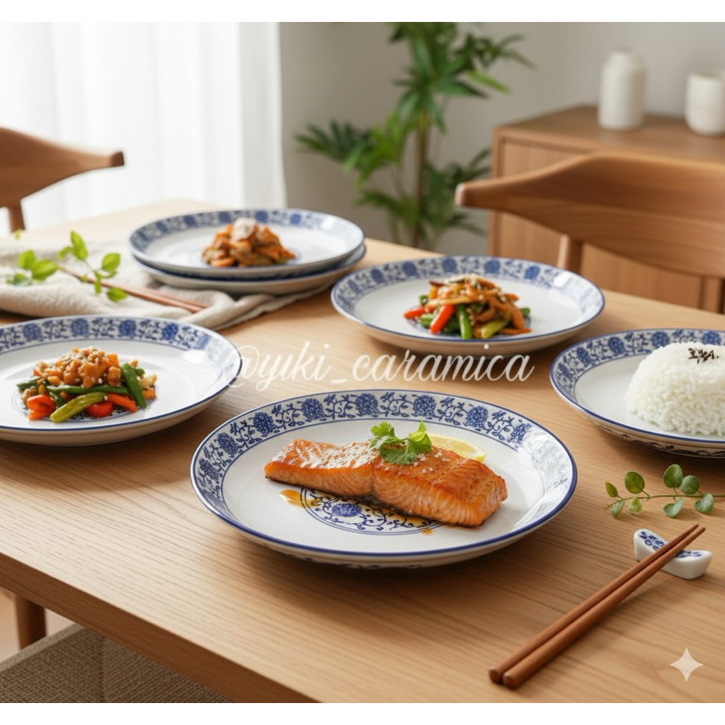 dinner plate ceper / piring makan keramik biru putih