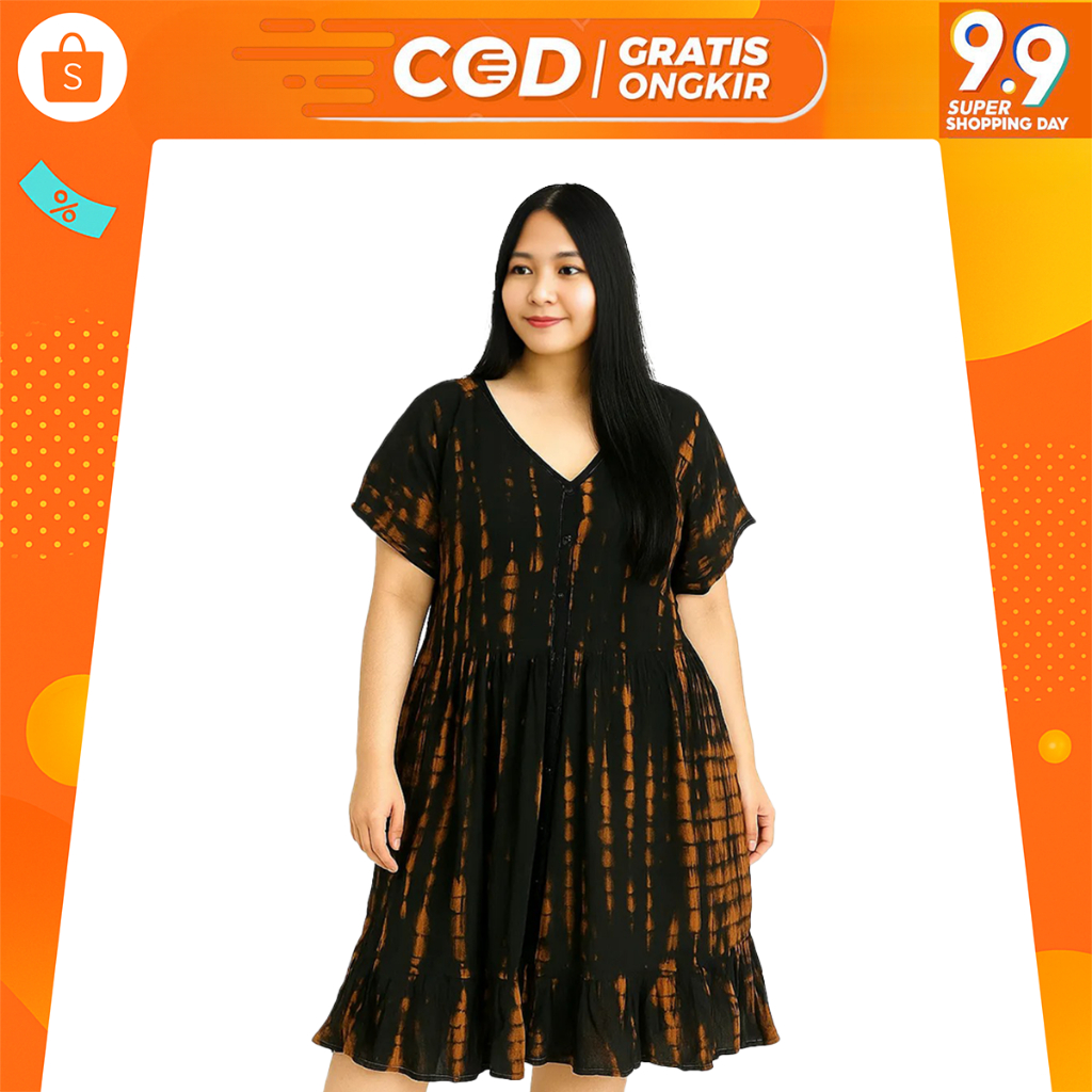 Dress pantai jumbo kancing wanita motif boho