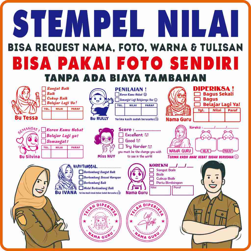 

Stempel Nilai Guru / Stempel Reward / Penilaian / Koreksi / Diperiksa / Checked / Custom Foto