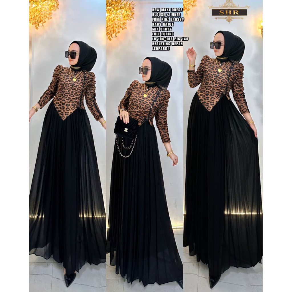 NEWSHR MAXI DRESS BLOUES & INER LEOPARD CERUTY MIX KAOS IMPORT ORI SHR 100%