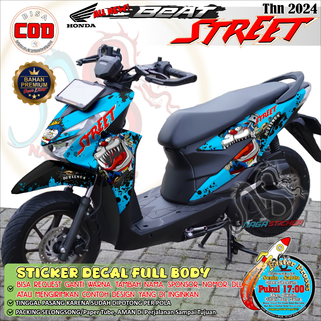 (COD) Decal Sticker Motor Honda Beat Street 2024-2025 Terbaru Doraemon Zombie Premium Stiker Dekal