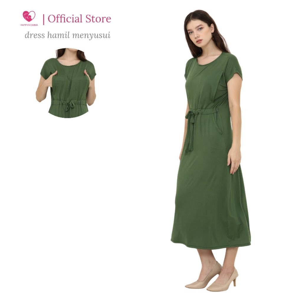 Happymomma - Dress Busui Friendly Bukaan Kanan Kiri Panjang Lengan Pendek Haide