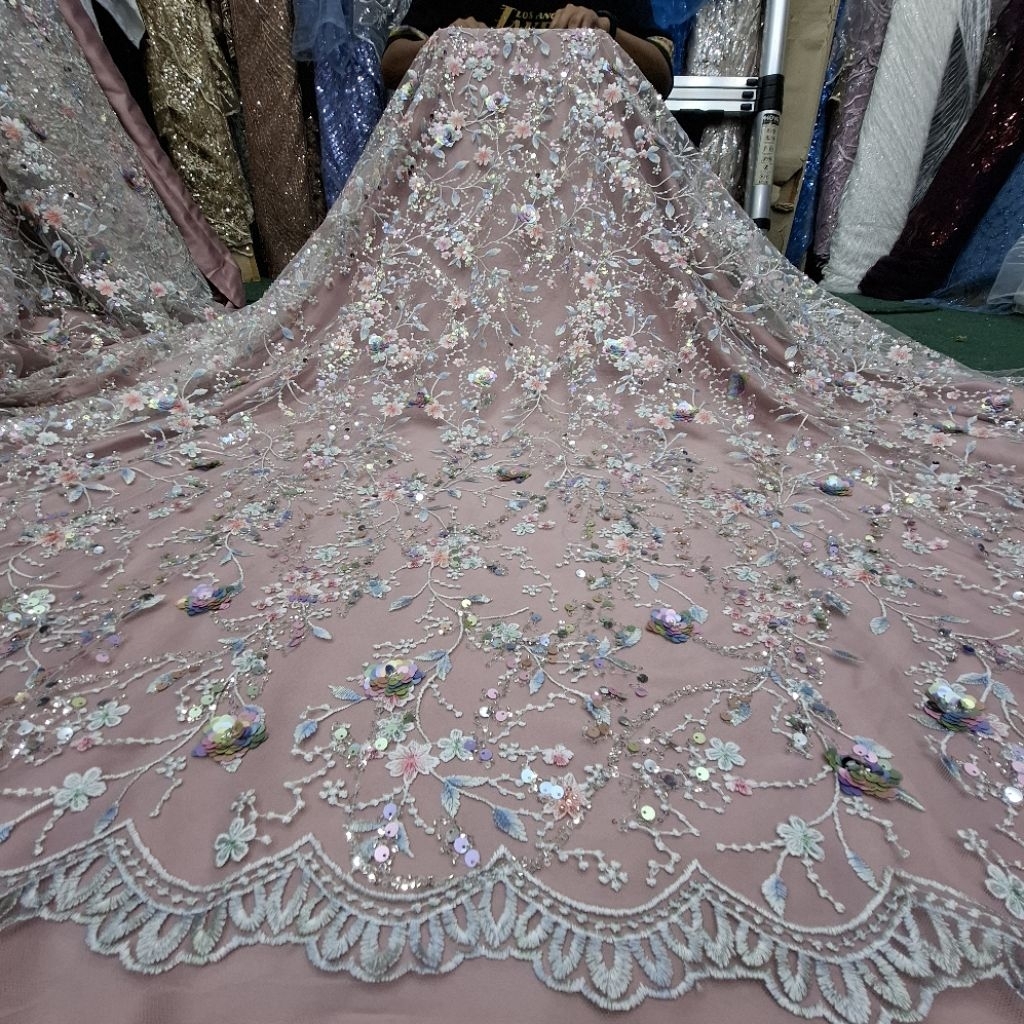 tile 3D payet multicollor plus payet soroskin/bahan kebaya