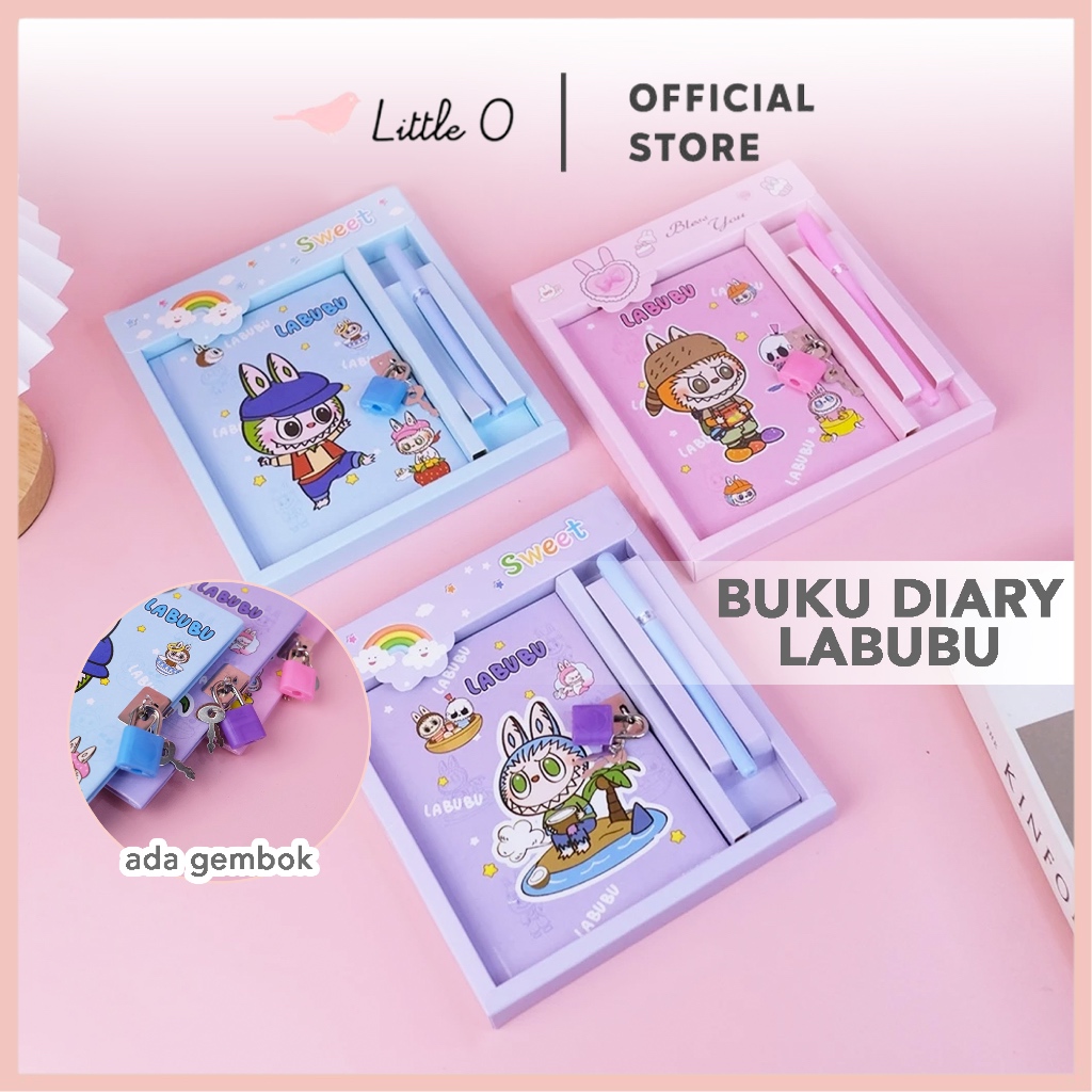 

LITTLE O Labubu Notebook Diary Kunci + Pen Buku Tulis Buku Catatan Goodie Bag Souvenir Ultah Anak