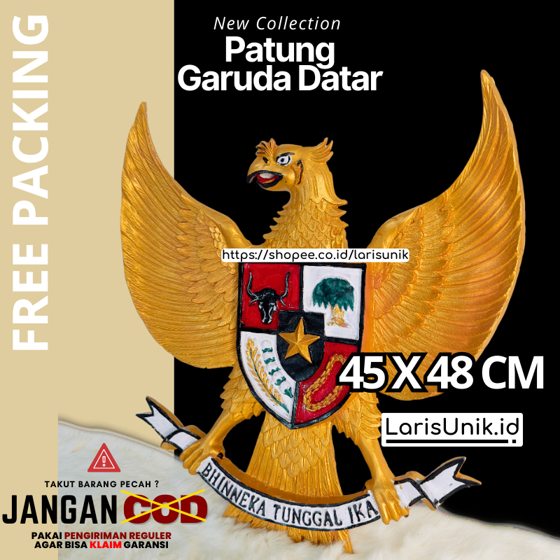 Hiasan Pajangan Patung Lambang Burung Garuda Pancasila 45X48 DATAR Indonesia 3D Tempel Gantung Dekor