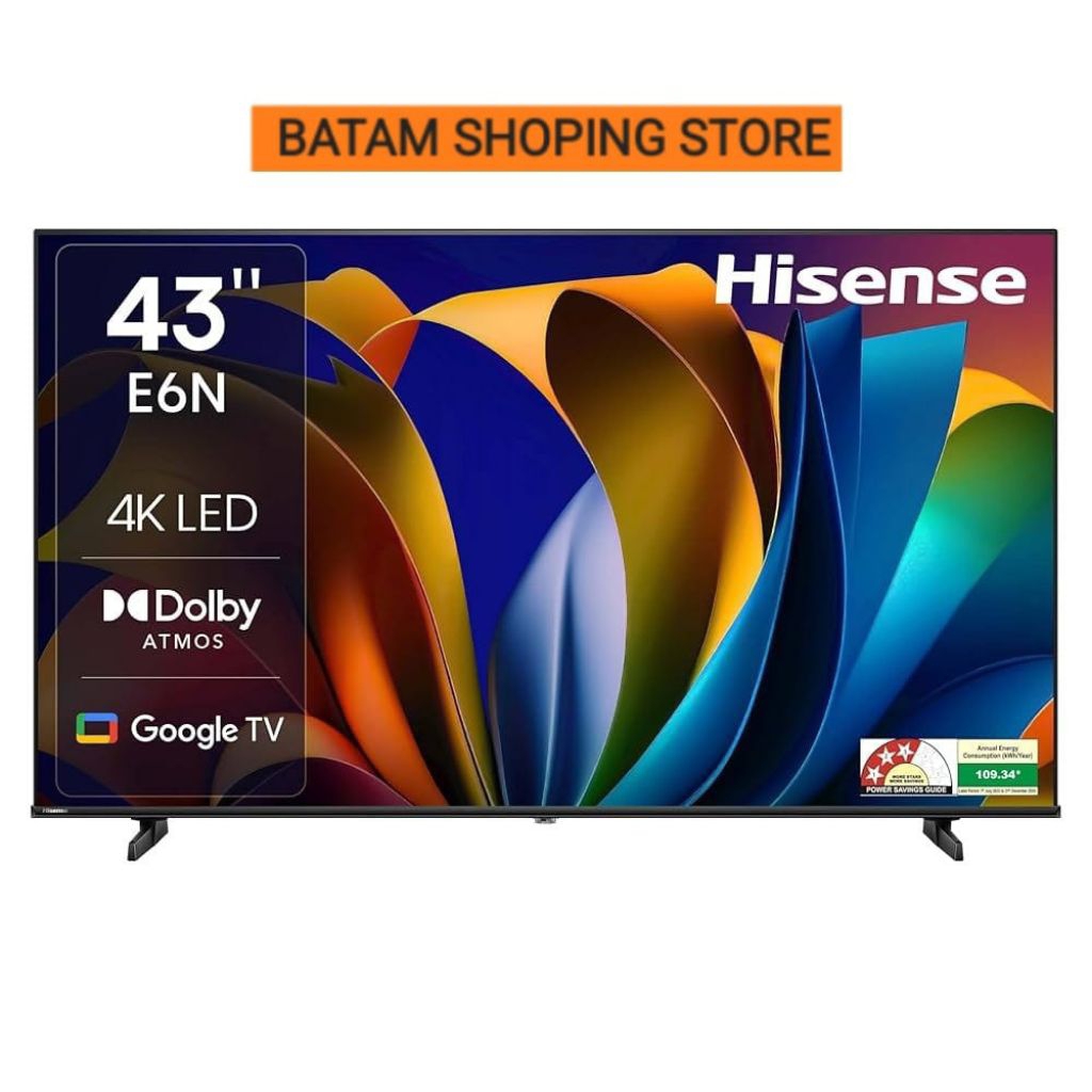 TV HISENSE 43 INCH SMART TV GOOGLE 43E6N 4K GARANSI RESMI