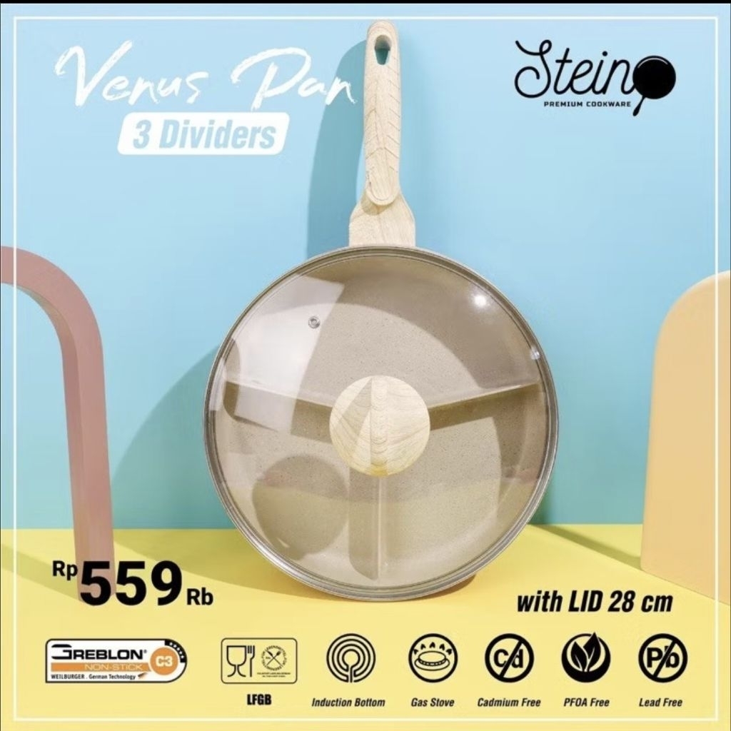 Preloved Original Venus Pan 28cm Panci Sekat Frypan 3 dividers Stein Cookware ORI
