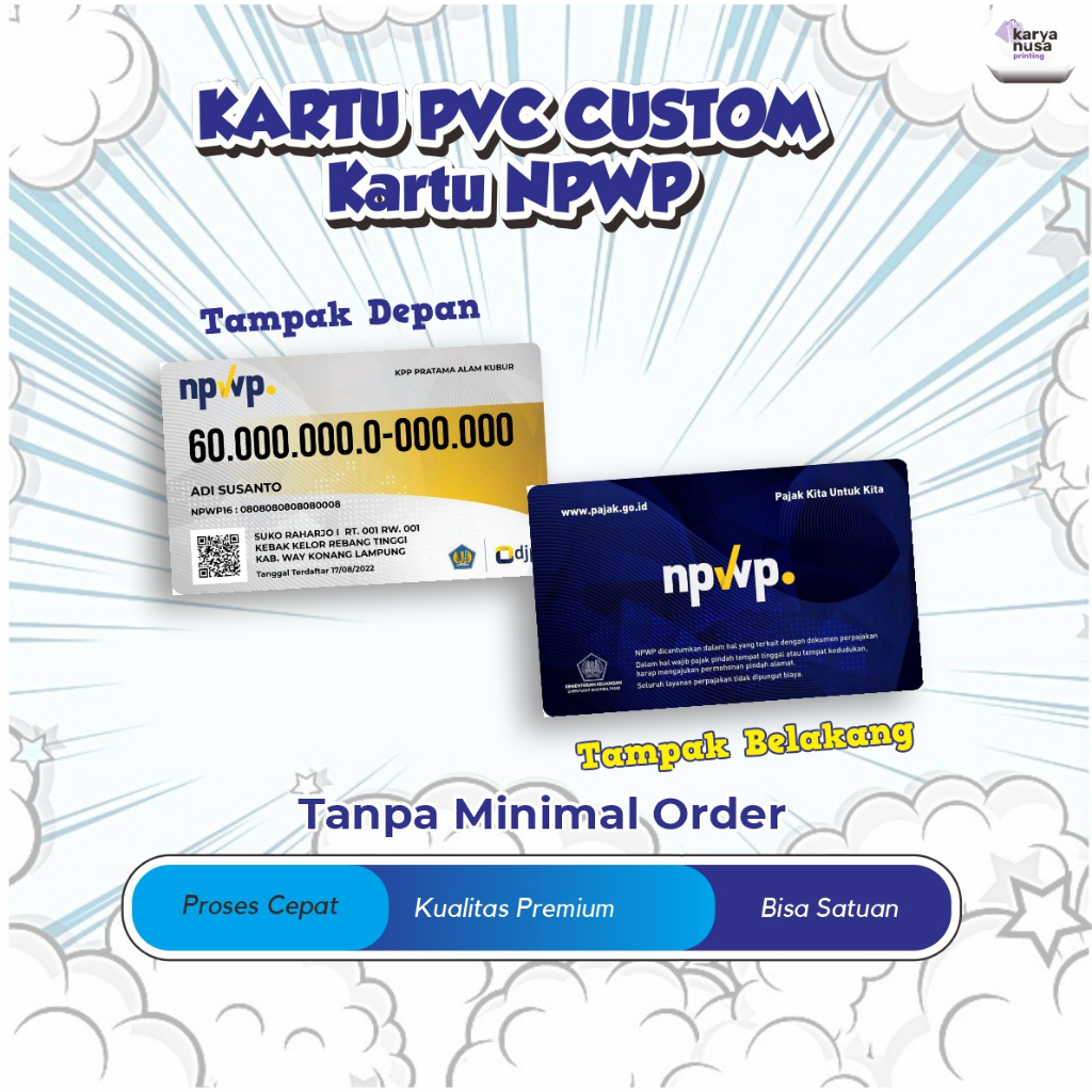 

Cetak ID Card PVC Custom 2 Sisi / Bolak Balik - Bahan Premium Tebal 0.76mm Anti Air & Luntur - Untuk Kartu Member, NPWP Pajak, Digital, Karyawan, Pelajar, Pasien, My Pertamina - BISA SATUAN DAN SEHARI BERES
