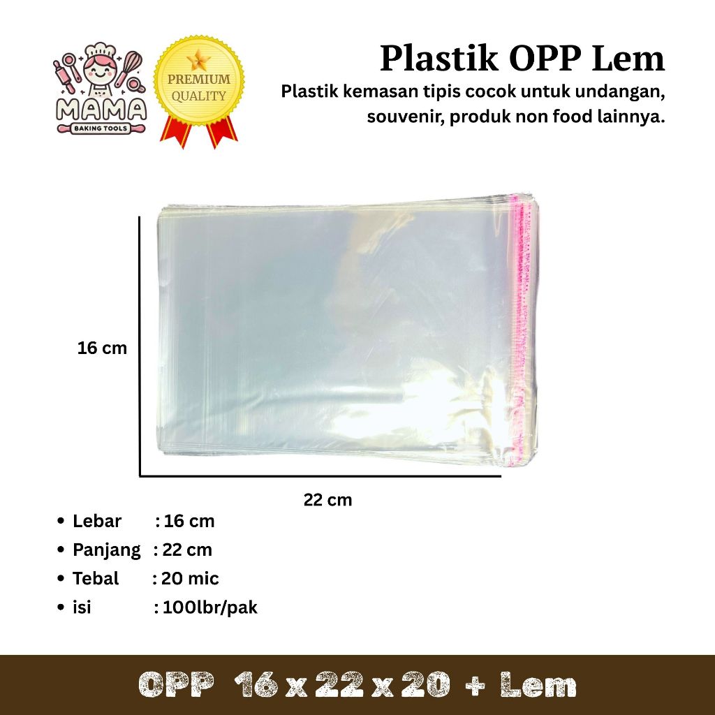 

Plastik OPP (LEM) Tipis 16 x 22 x 20 / Plastik Kue / Plastik Roti / Plastik Undangan / Plastik Cookies / Plastik Uang