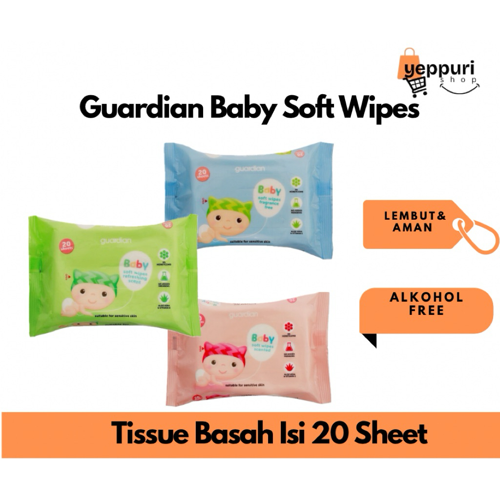 Tissue Basah Guardian 20 Sheet Baby Soft Wipes Travel Size / Tissue Basah Guardian Kecil / Tissue Ba