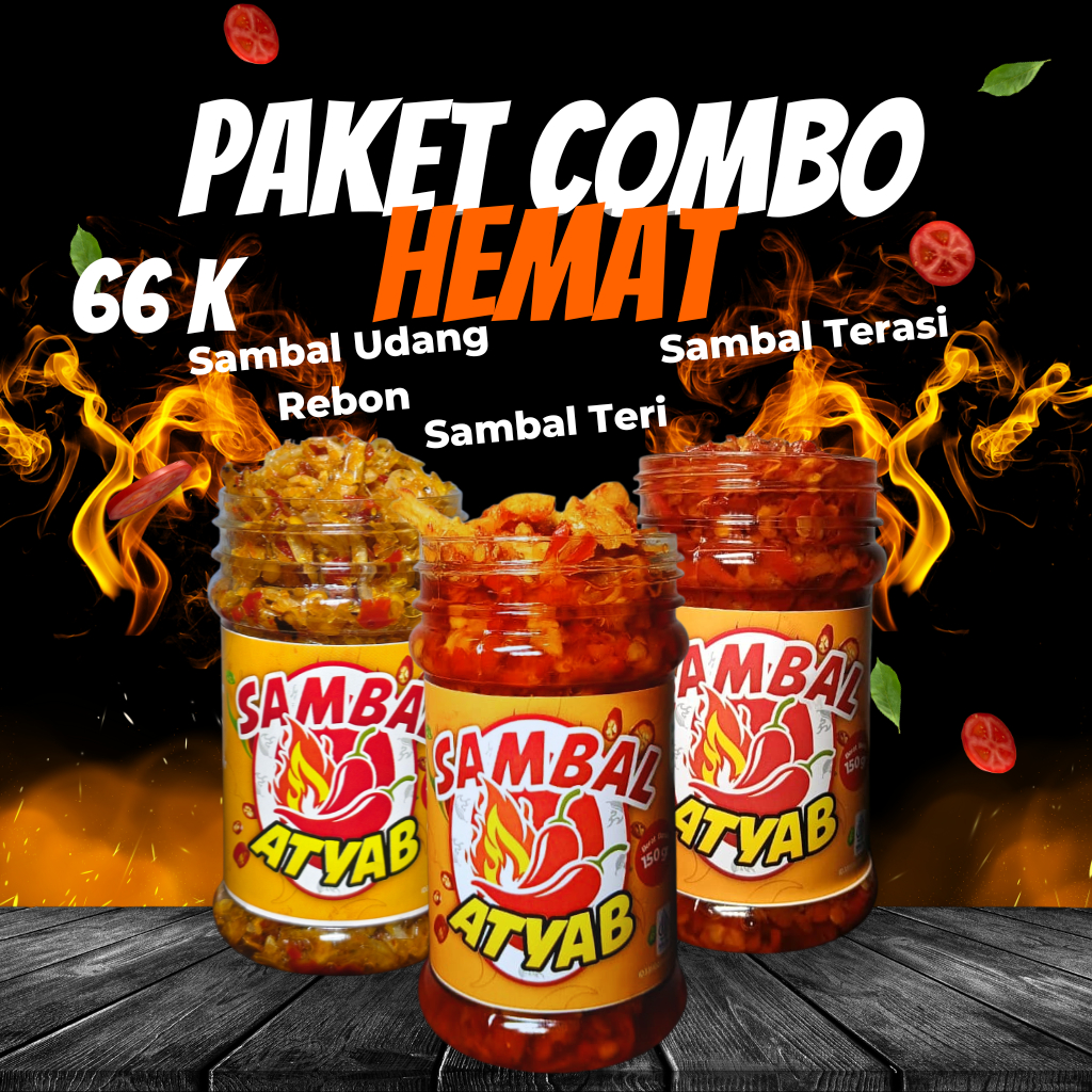 

Paket Triple Hemat Sambal Atyab Si Juara Pedas Gurih Udang Rebon, Teri, Terasi, & Teri Kacang
