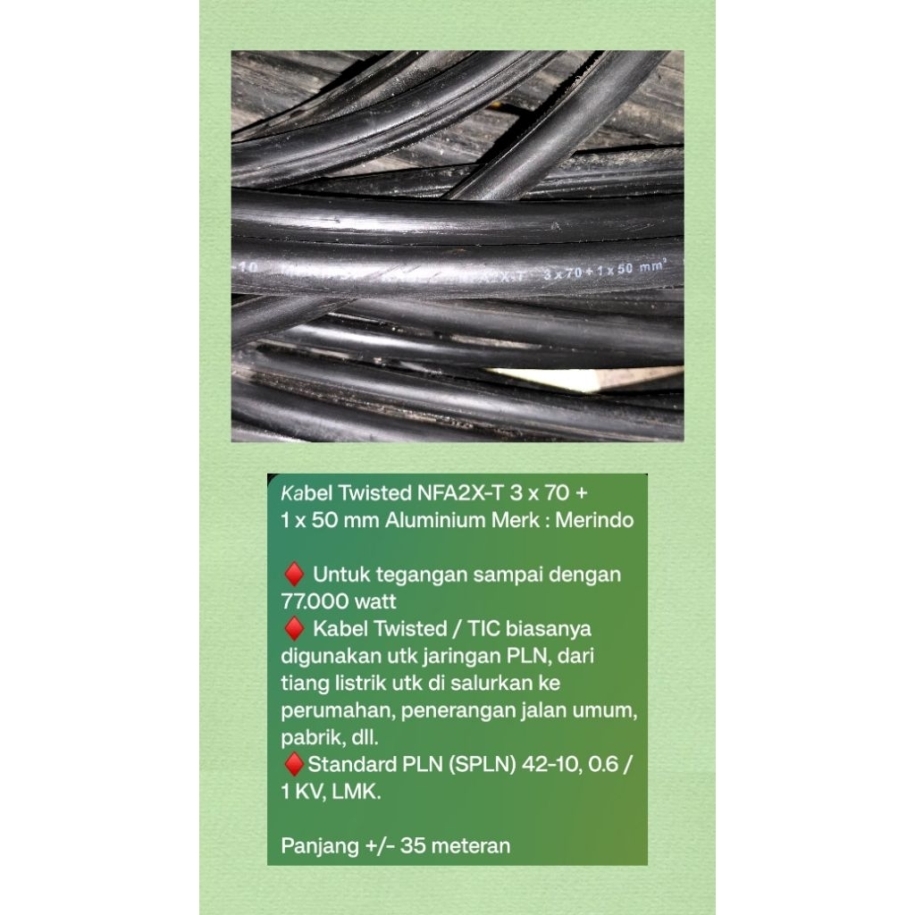 Kabel Twisted NFA2X-T 3 x 70 + 1 x 50 mm Aluminium Merk : Merindo