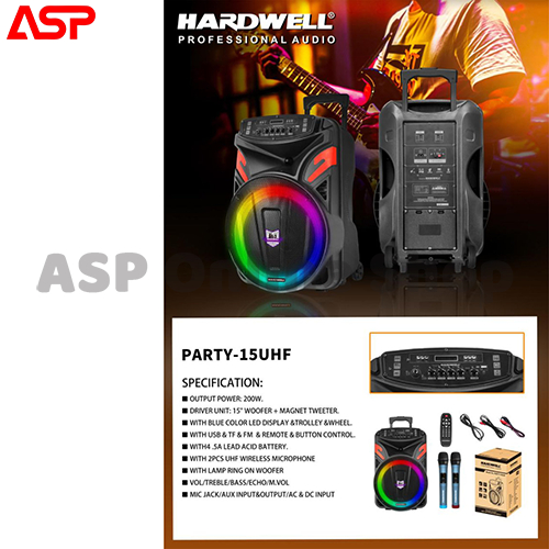 HARDWELL PARTY 15 UHF PARTY 15-UHF Speaker Portable Meeting Portable Speker Spiker Troli 15 Inch
