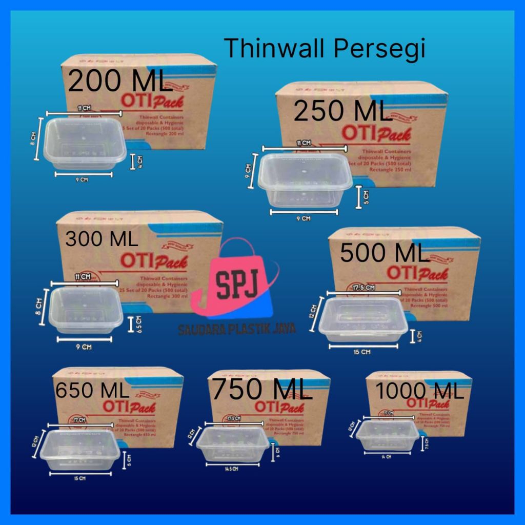 Twinwall Persegi Otipack Uk 200ml,250ml,300ml,500ml,650ml,750ml,1000ml