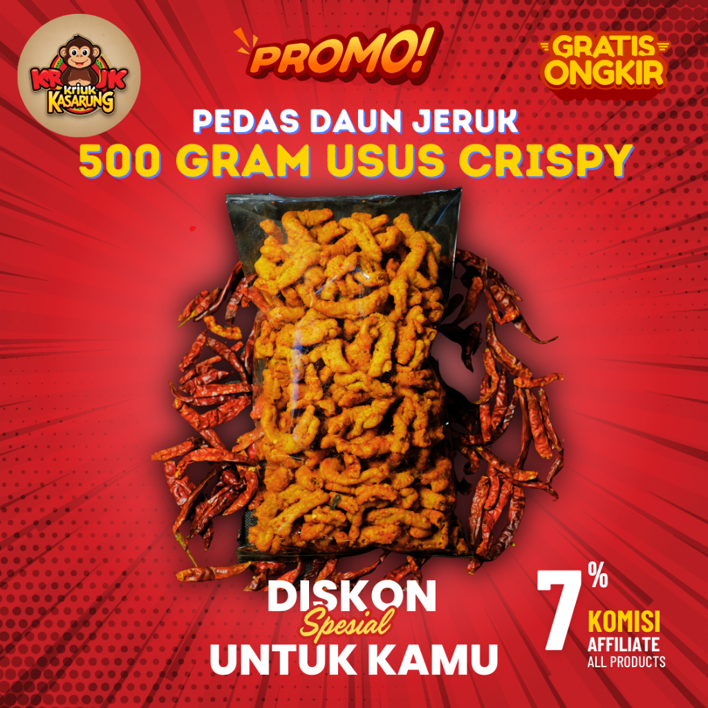 

USUS CRISPY Pedas Daun Jeruk 500 Gram | Cemilan Khas Bandung Rasa Pedas Gurih Renyah