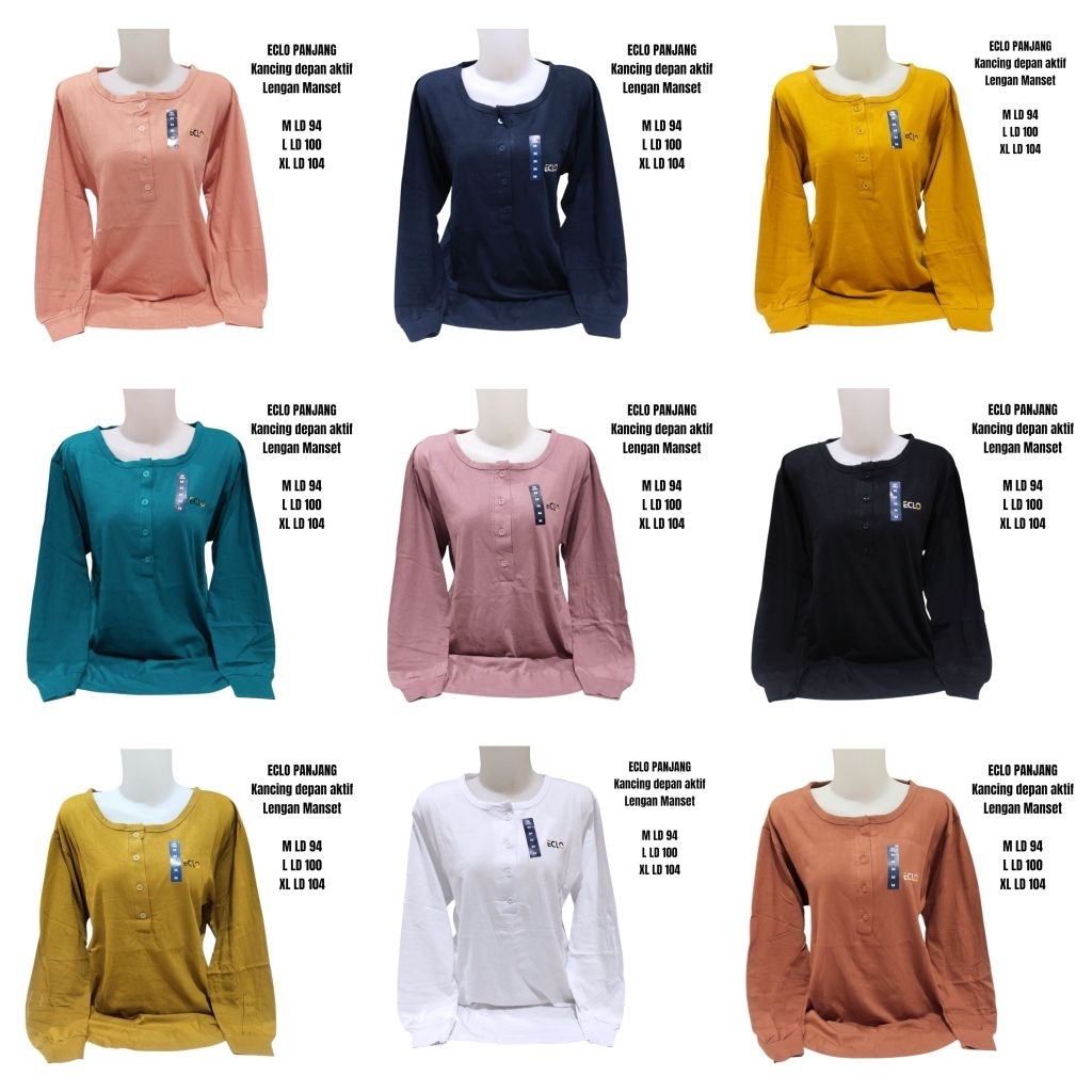 Kaos panjanv cewek kancing depan busui lengan manset murah nyaman