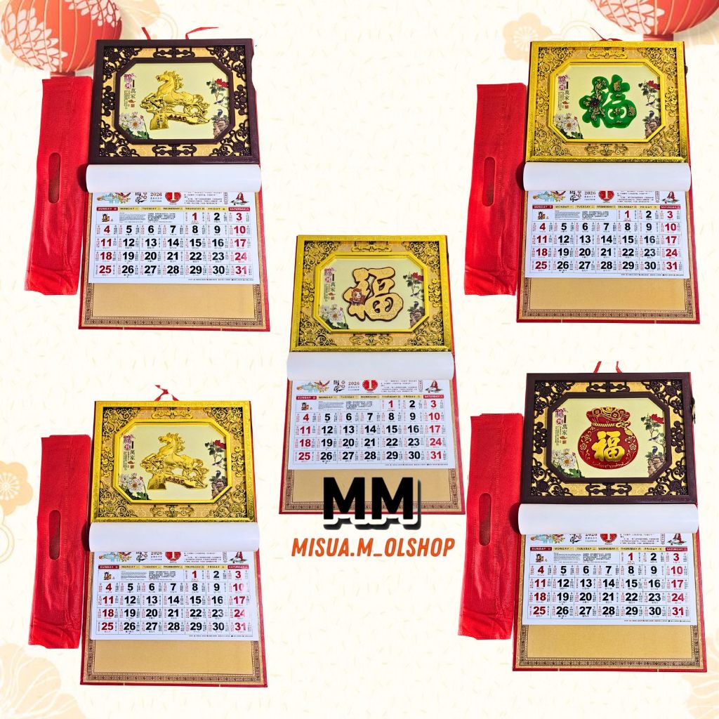 

KALENDER DINIDNG GIOK BINGKAI EMAS 2026/KALENDER BULANAN CINA 2026/KALENDER SHIO KUDA 2026