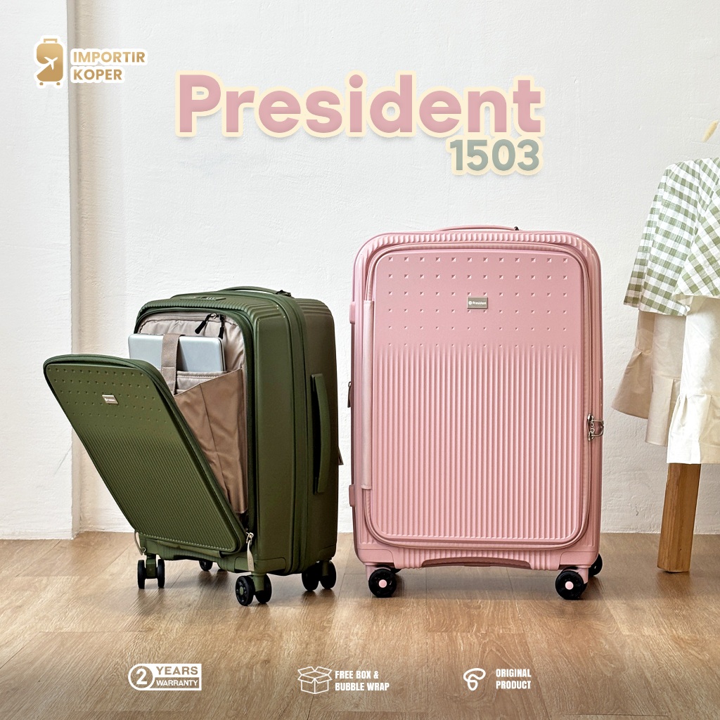 Koper President Original 20 24 28 Inch Kabin Bagasi Top - Front Load TSA Ringan Anti Pecah
