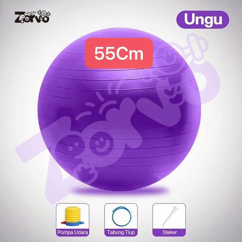 Zorvo Gym Ball Free Pompa Gym Ball Ibu Hamil  UNGU 55cm Bola Yoga Alat Olahraga