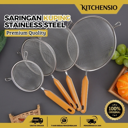 Kitchensio - Saringan Kuping Stainless Steel 12-20CM Ayakan Tepung & Bumbu Halus Gagang Plastik