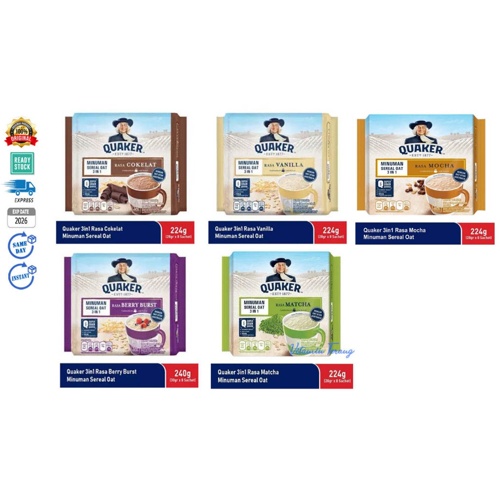 

(Isi 8 pcs) Quaker 3-in-1 Minuman Sereal Oats 3 in 1 Gandum Cereal Sarapan Sehat