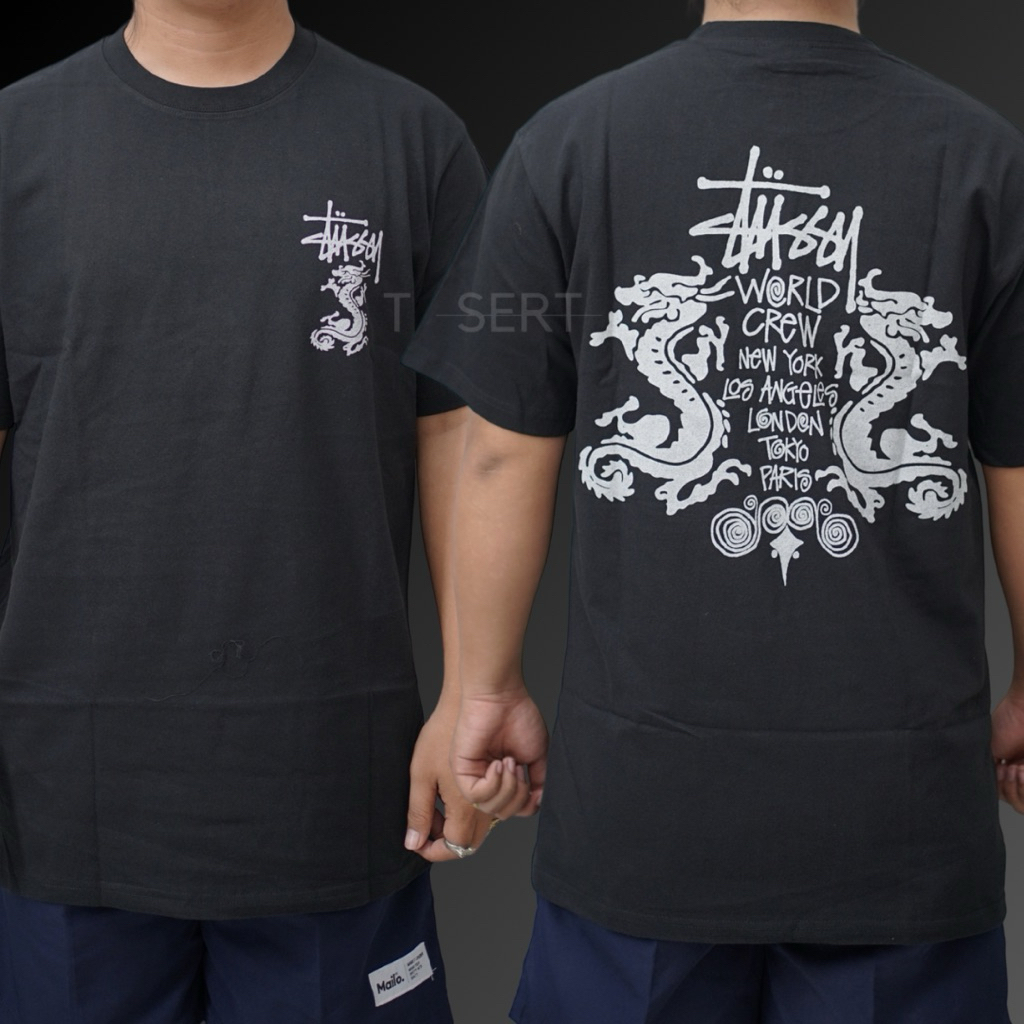 Stussy Double Dragon Tee Black / Baju Kaos Stussy Authentic