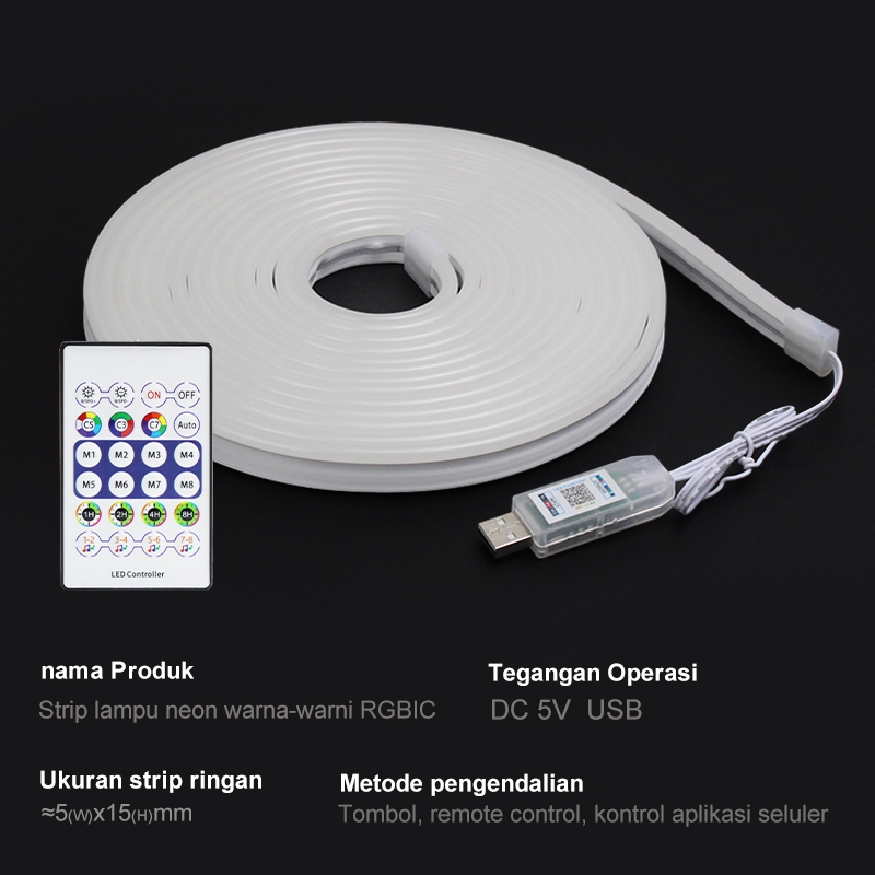 LED Strip RGB 5V Bluetooth USB - Remote Control, 3M/5M, Lampu Ambient Dekorasi Ruangan