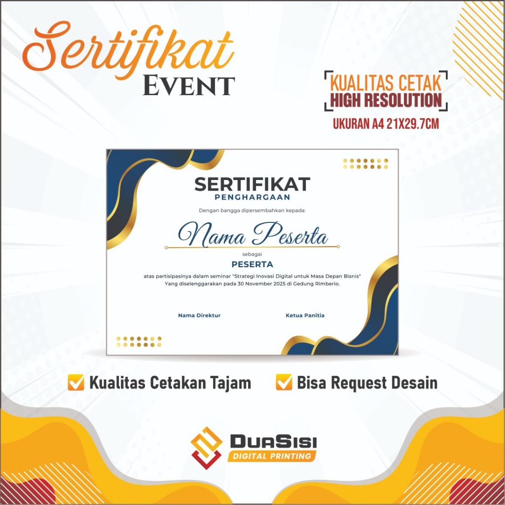 

CETAK TERMURAH | CUSTOM SERTIFIKAT EVENT | LINEN UKURAN A4 | FREE DESIGN