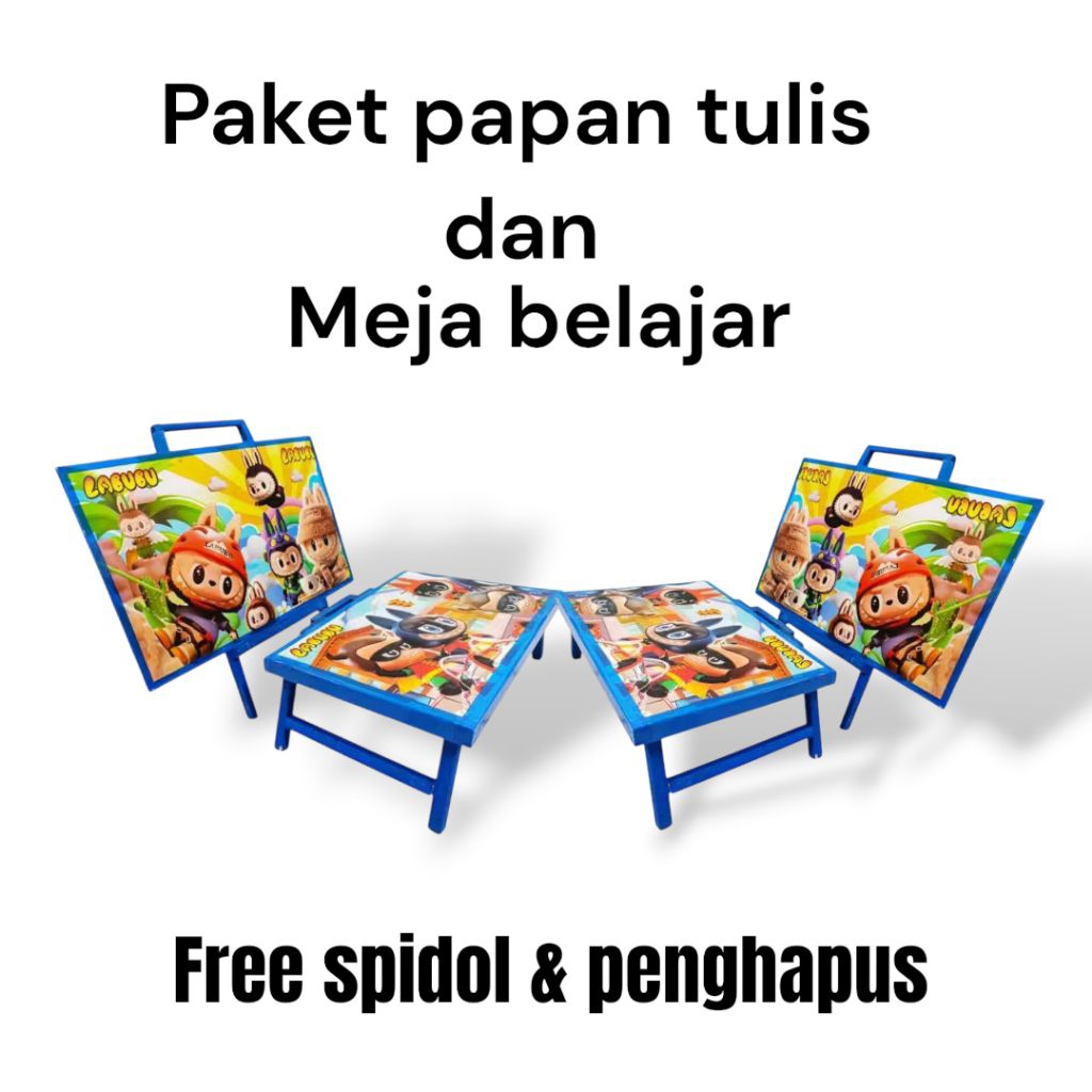 

paket papan tulis penyangga dan meja belajar karakter free spidol dan penghapus