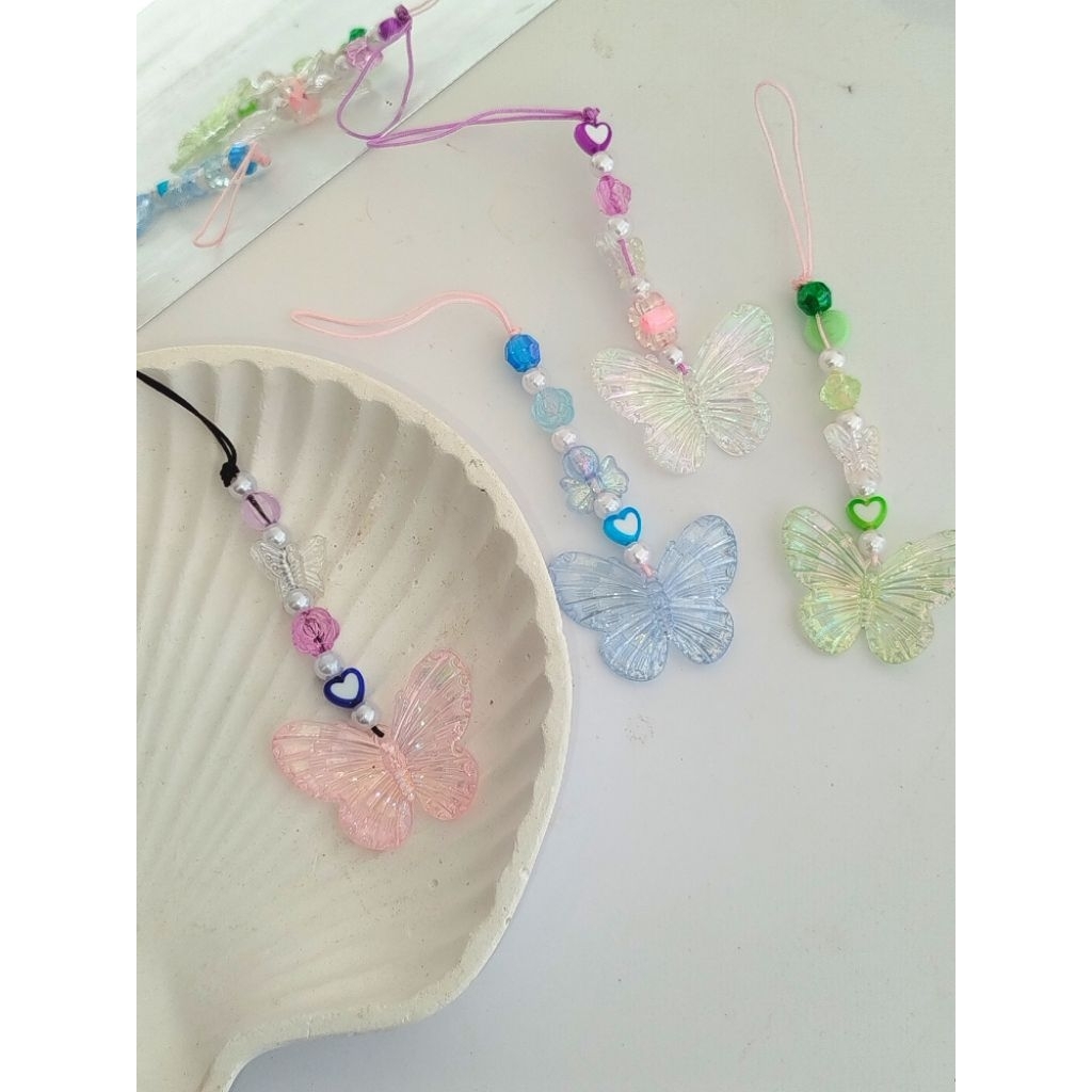 strap hp pendek / strap tas / strap / strap aesthetik , / tali gantungan hp kupu kupu
