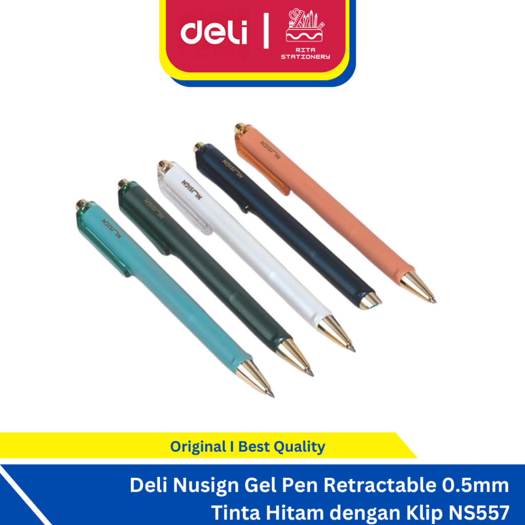 

Deli Gel Pen 0.5mm Hitam Retractable Klip Halus || Deli Nusign Gel Pen Hitam Retractable 0.5mm Klip NS557