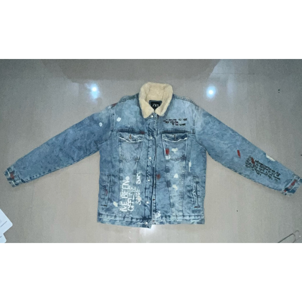 jaket denim zara second, pemakaian cuma 3x