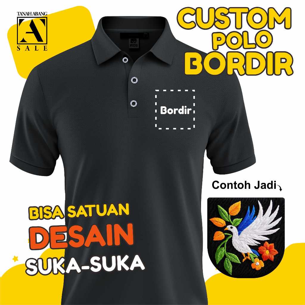 Polo Bordir Custom kustom tulisan logo toko seragam baju kantor perusahaan coffe kopi usaha Murah