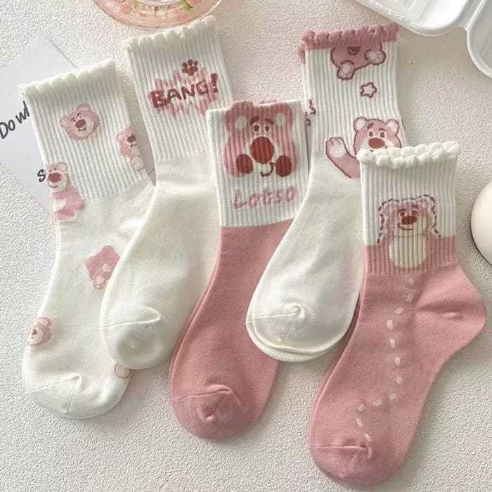 (DAPAT 5Pasang) Kaos Kaki Pendek Wanita Ala Korea Motif Lucu Imut Kaos Kaki Sekolah Dewasa Lucu Katu