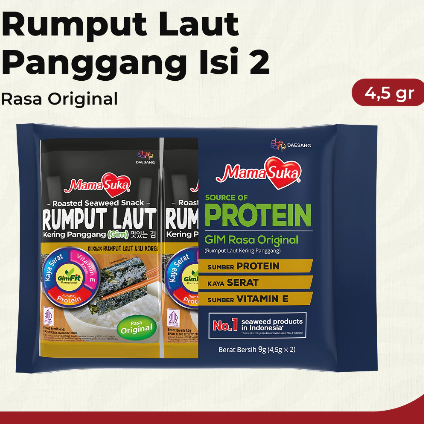 

MamaSuka - Rumput Laut Panggang original Isi 2 @4,5 gr