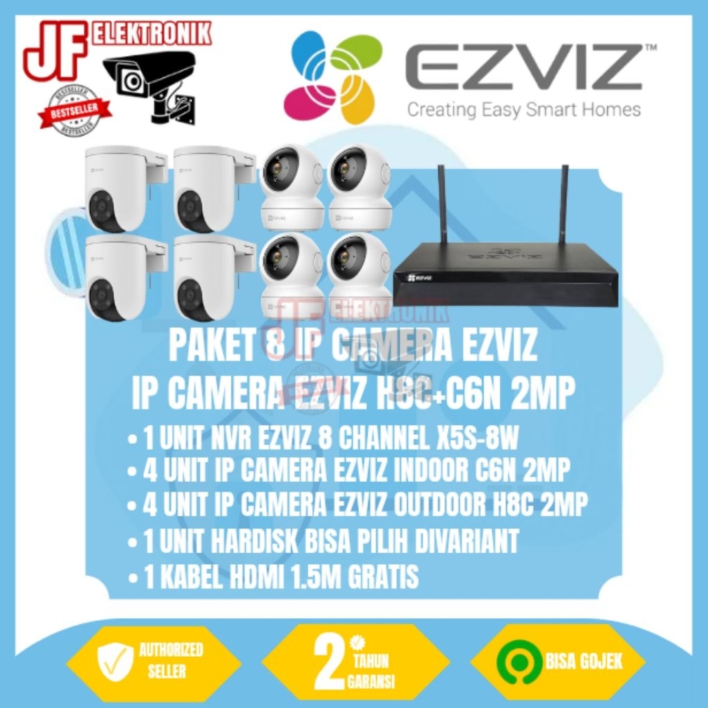 PAKET IP CAMERA EZVIZ 8CH 4 IP EZVIZ H8C + 4 IP EZVIZ C6N 2MP TINGGAL PASANG