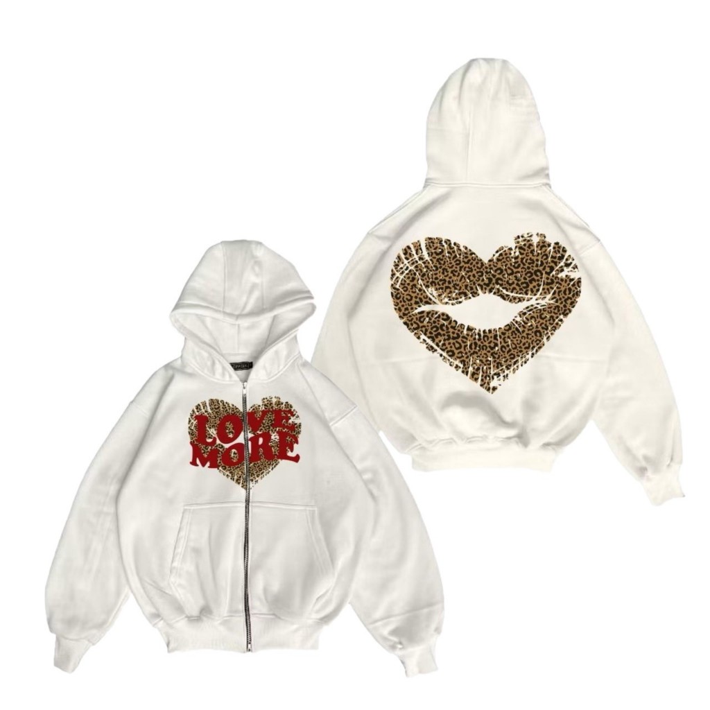 TANS - Hoodie Boxy Zipper Broken White Love More Oversize 280 Gsm Hoodie Boxy Pria Wanita