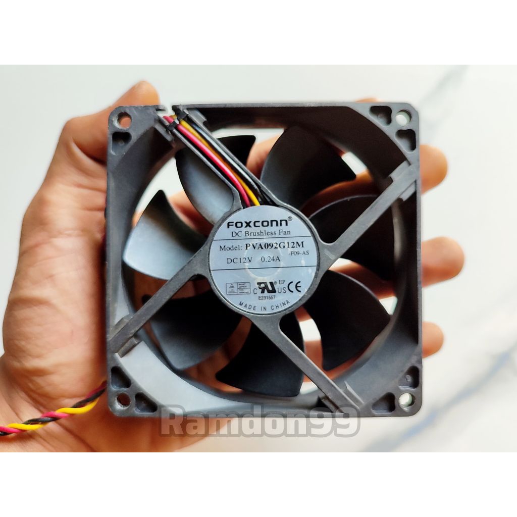 Kipas DC 12V 0.24A 9x9cm High Speed Ori FOXCONN 3 Pin Sinyal Copotan Server