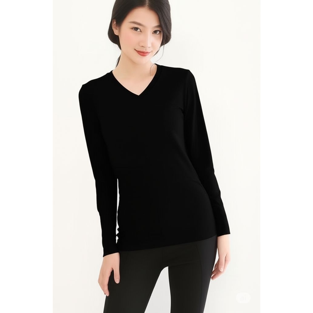 Kaos Olahraga Polos Lengan Panjang Wanita