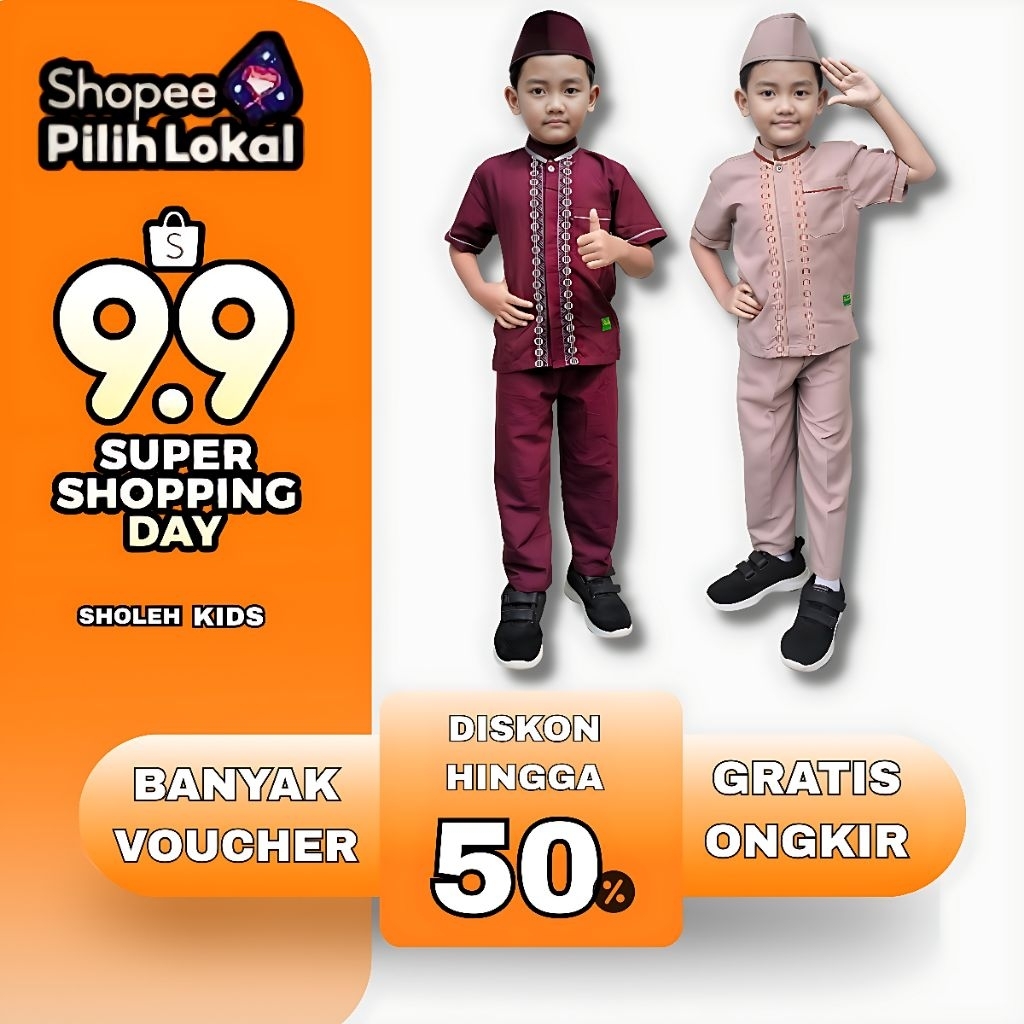 Sholeh_kids Koko Anak Series Azril Pul Kancing Atas Sampi Bawah Dengan Aksen Bordir Yang Mnenarik