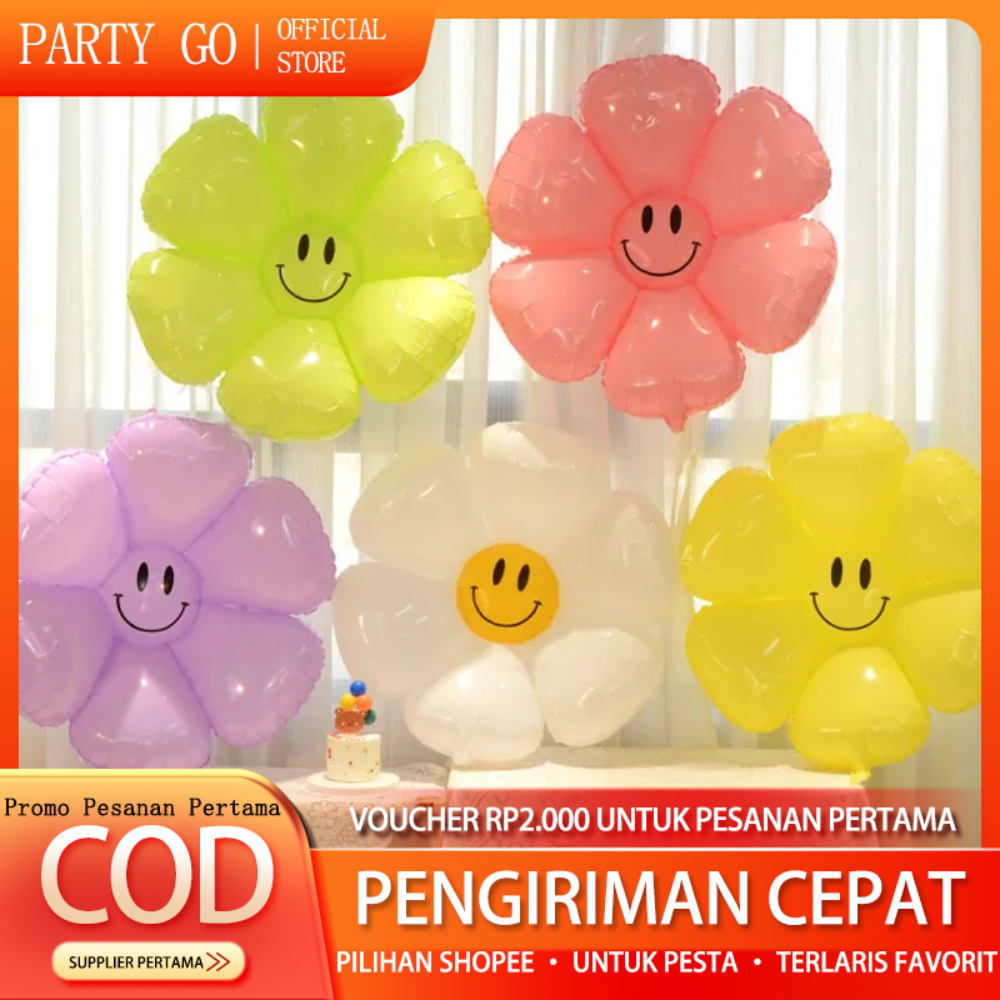Balon Foil Bunga Daisy Smile Ukuran Mini Putih Warna Warni Balon Matahari Senyum Kecil Dekorasi Pest