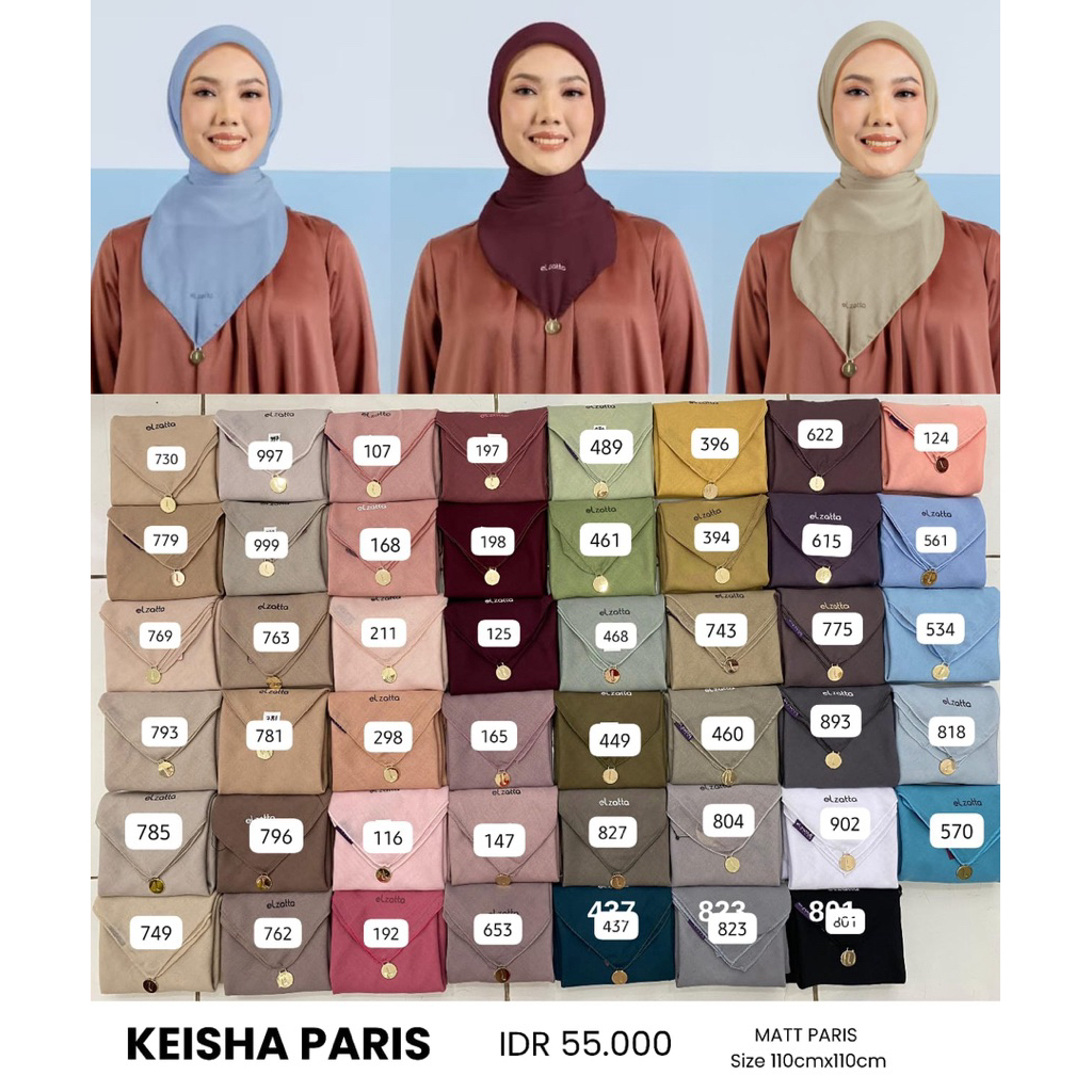 Keisha Paris Elzatta Hijab Jilbab Kerudung Segiempat Polos