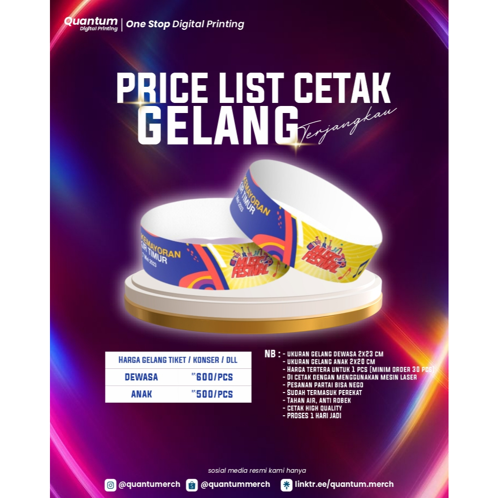 CETAK GELANG TIKET KONSER | GELANG TIKET WISATA | GELANG TIKET PERMAINAN | GELANG TIKET