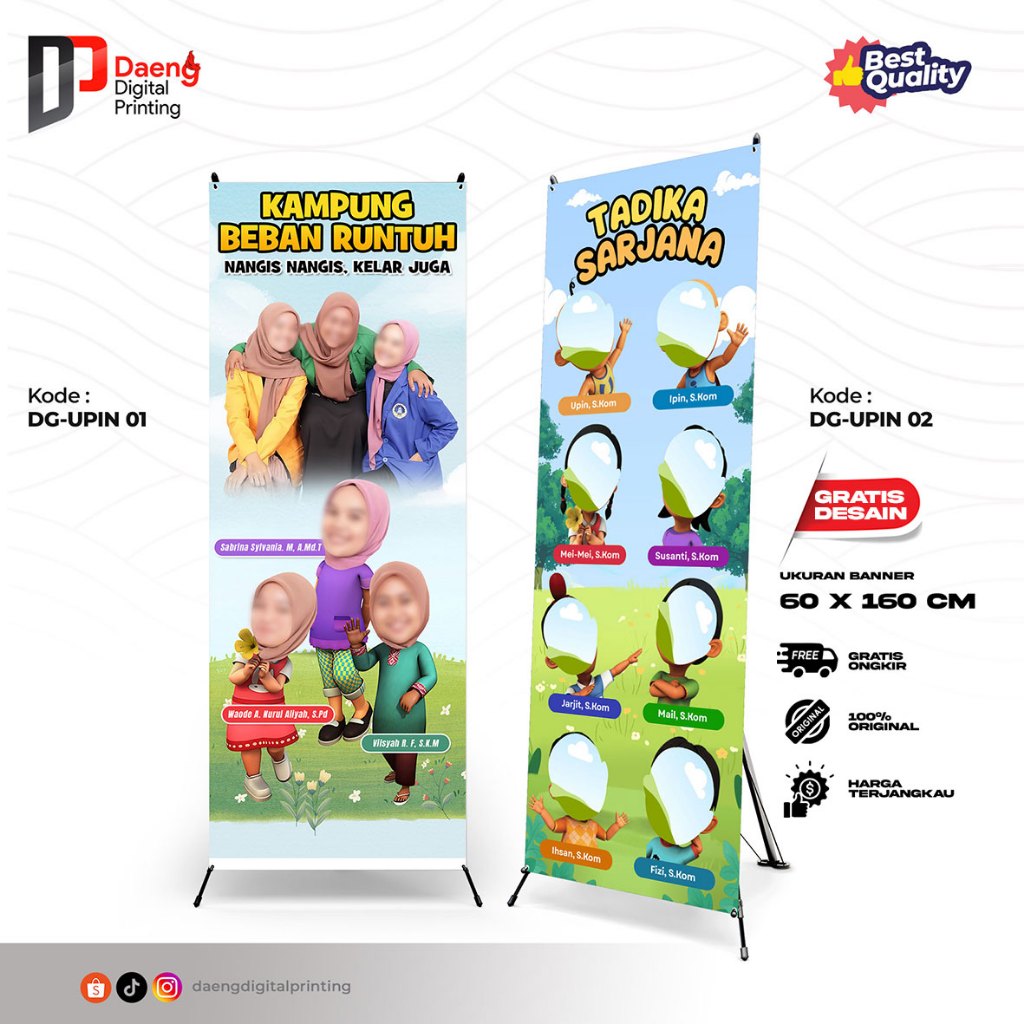 Banner Sidang Skripsi Wisuda Tema UPIN-IPIN, Spanduk Standing X Termurah Free Desain