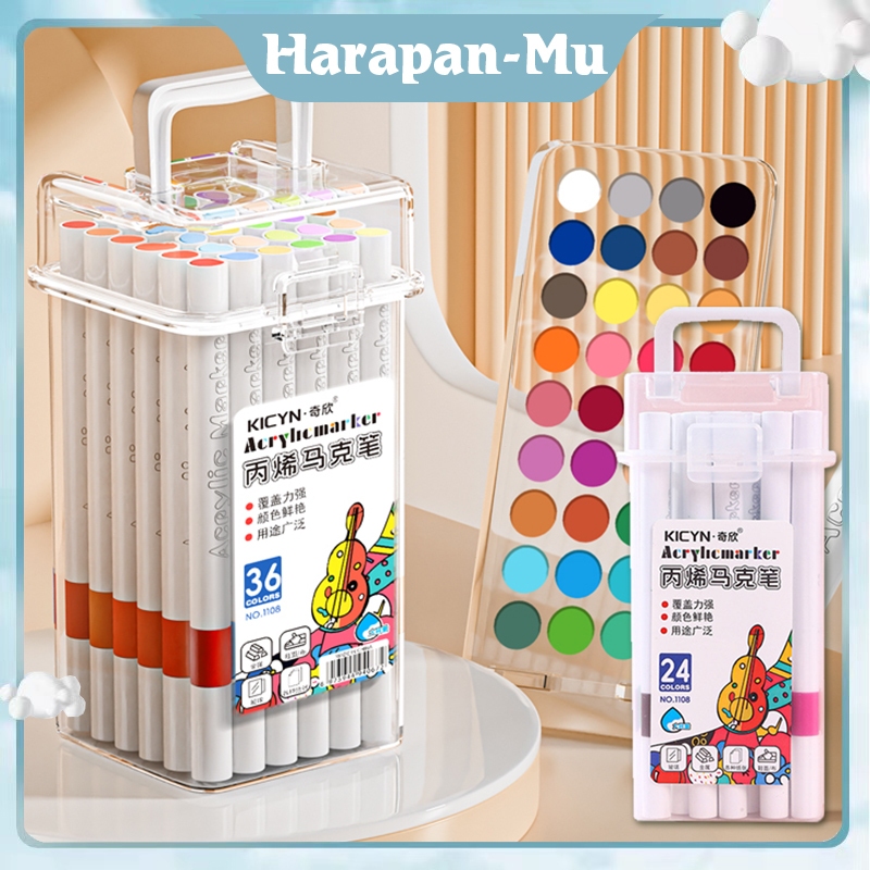 

24/36 Warna Minyak Propilen Ganda Set / Lengkap Spidol Anak Pensil Cat Air Set Warna