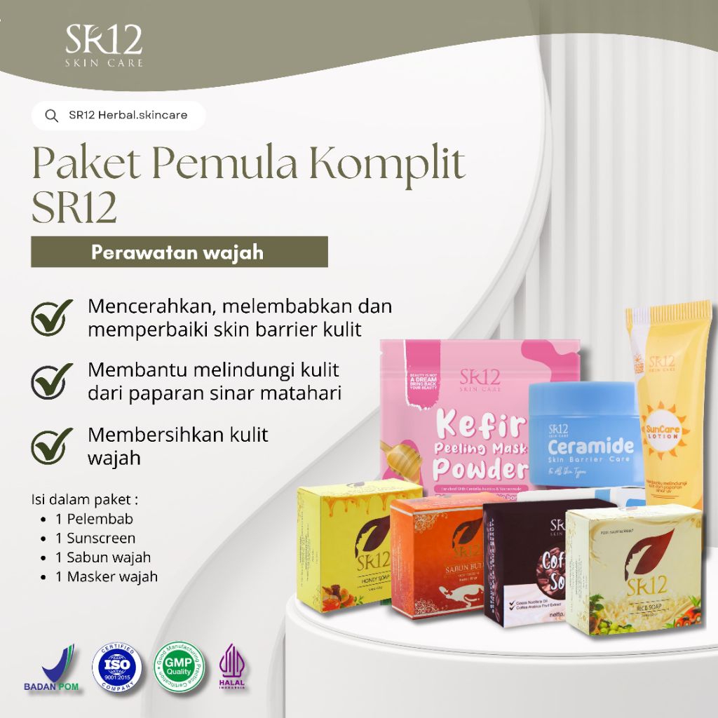 PAKET PEMULA KOMPLIT SR12 SKINCARE / PAKET SKINCARE AMAN & ALAMI / UNTUK MEMPERBAIKI SKIN BARRIER