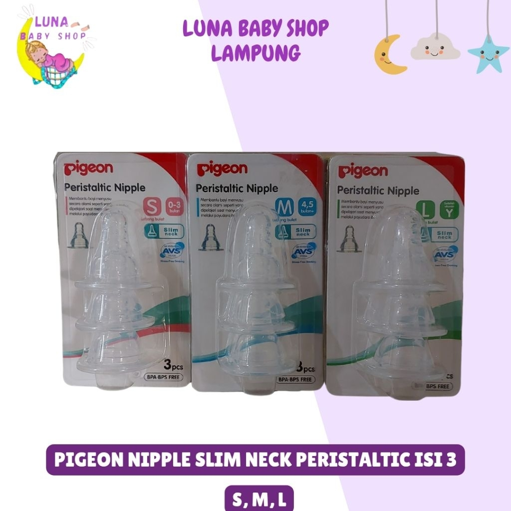 Pigeon Peristaltic Nipple S,M,L isi 3/nipple botol standar/karet dot slim neck/karet dot/nipple/dot 