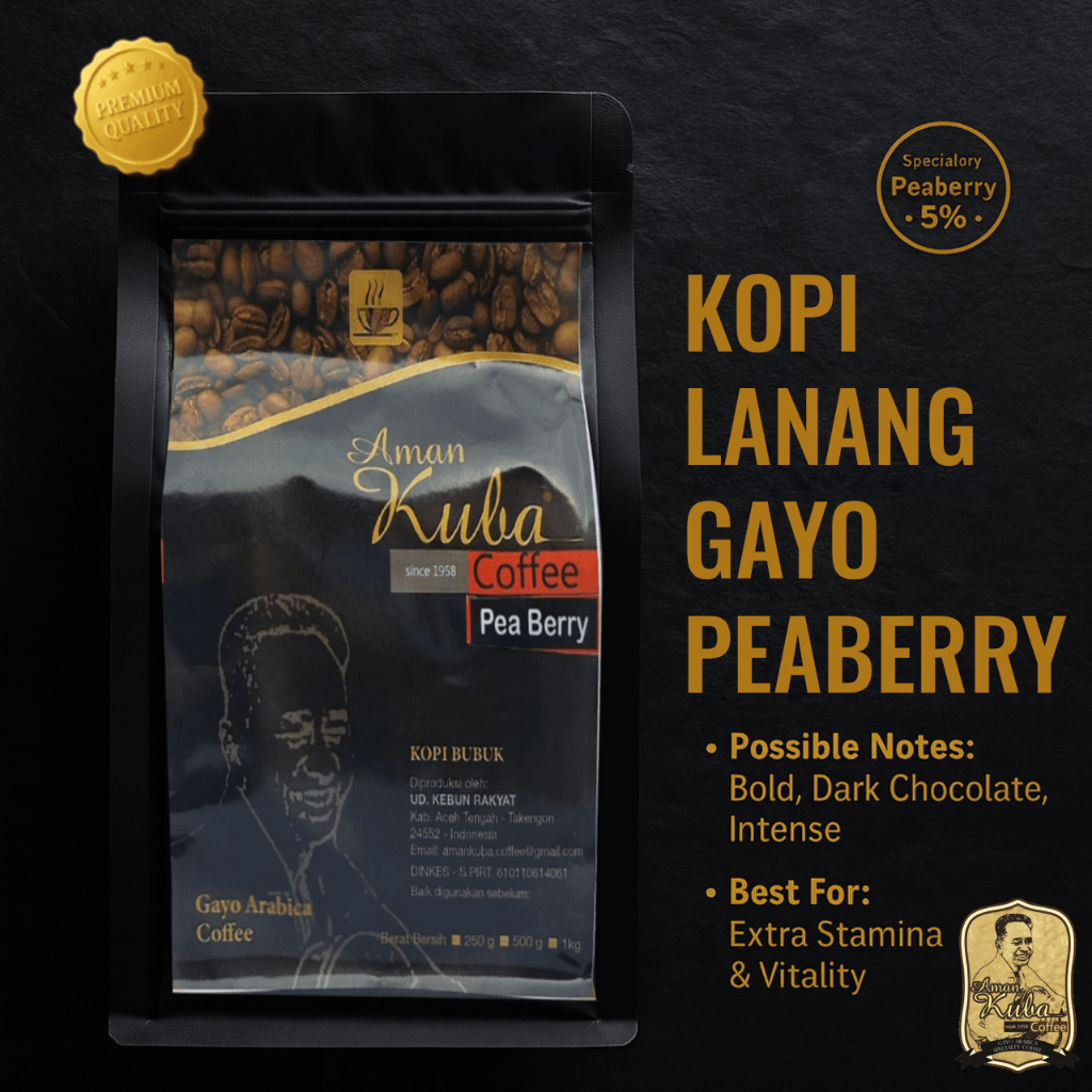 

Arabica Gayo Peaberry (Kopi Lanang) – Full Body Medium-Dark Roast | Amankuba Coffee